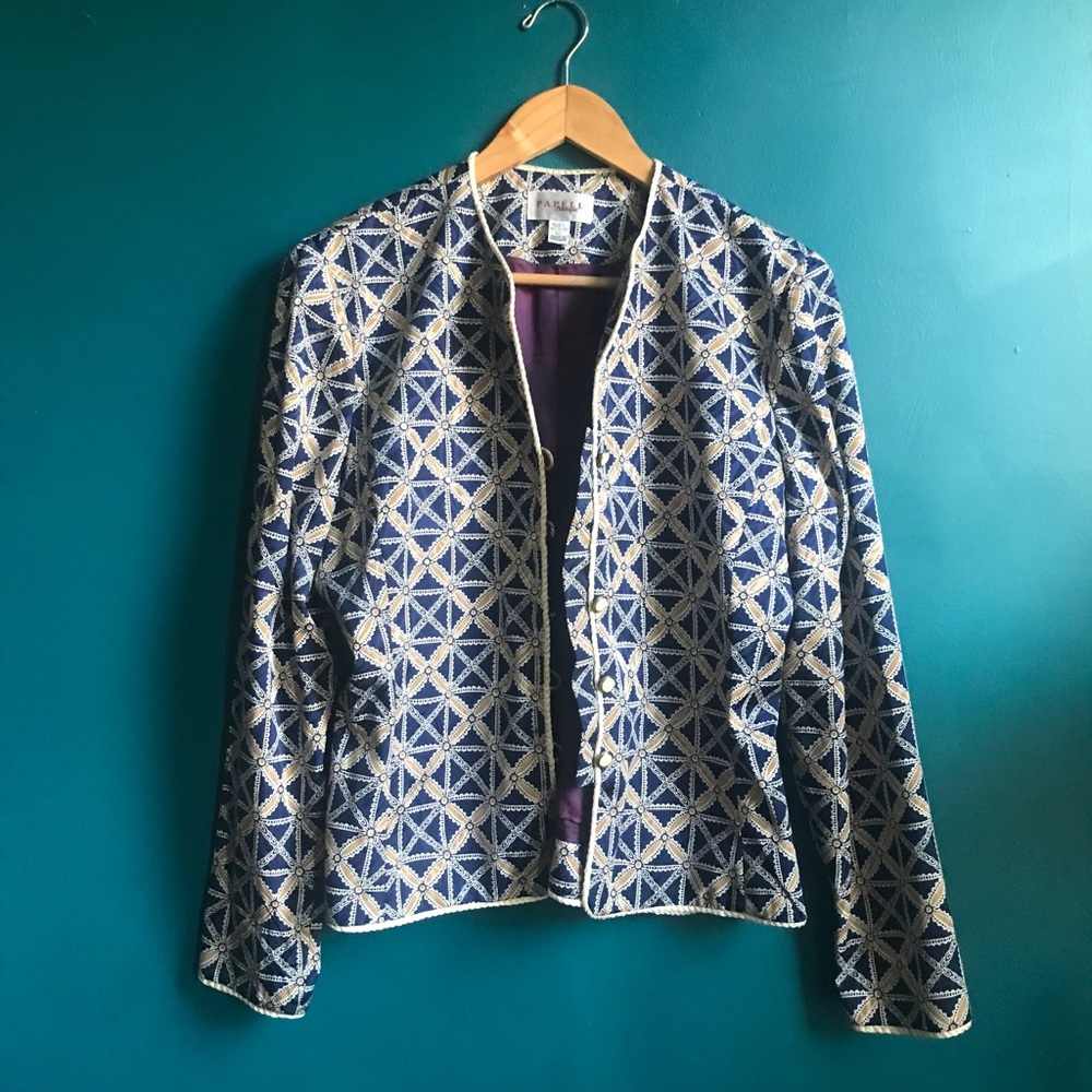 Funky Geometric Lightweight Blue Vintage Women's Jacket